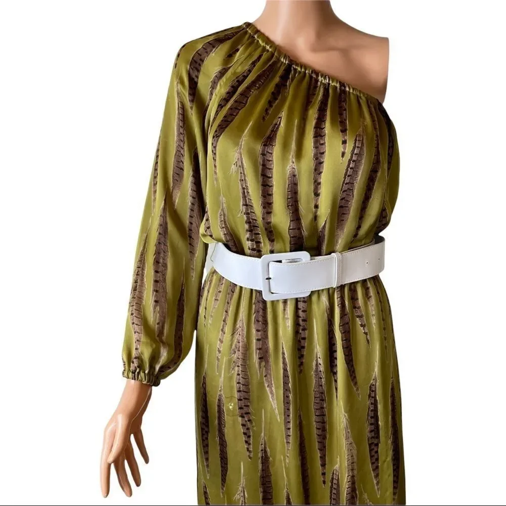 Michael Kors Tarragon Peasant One Shoulder MIDI Dress XSMALL